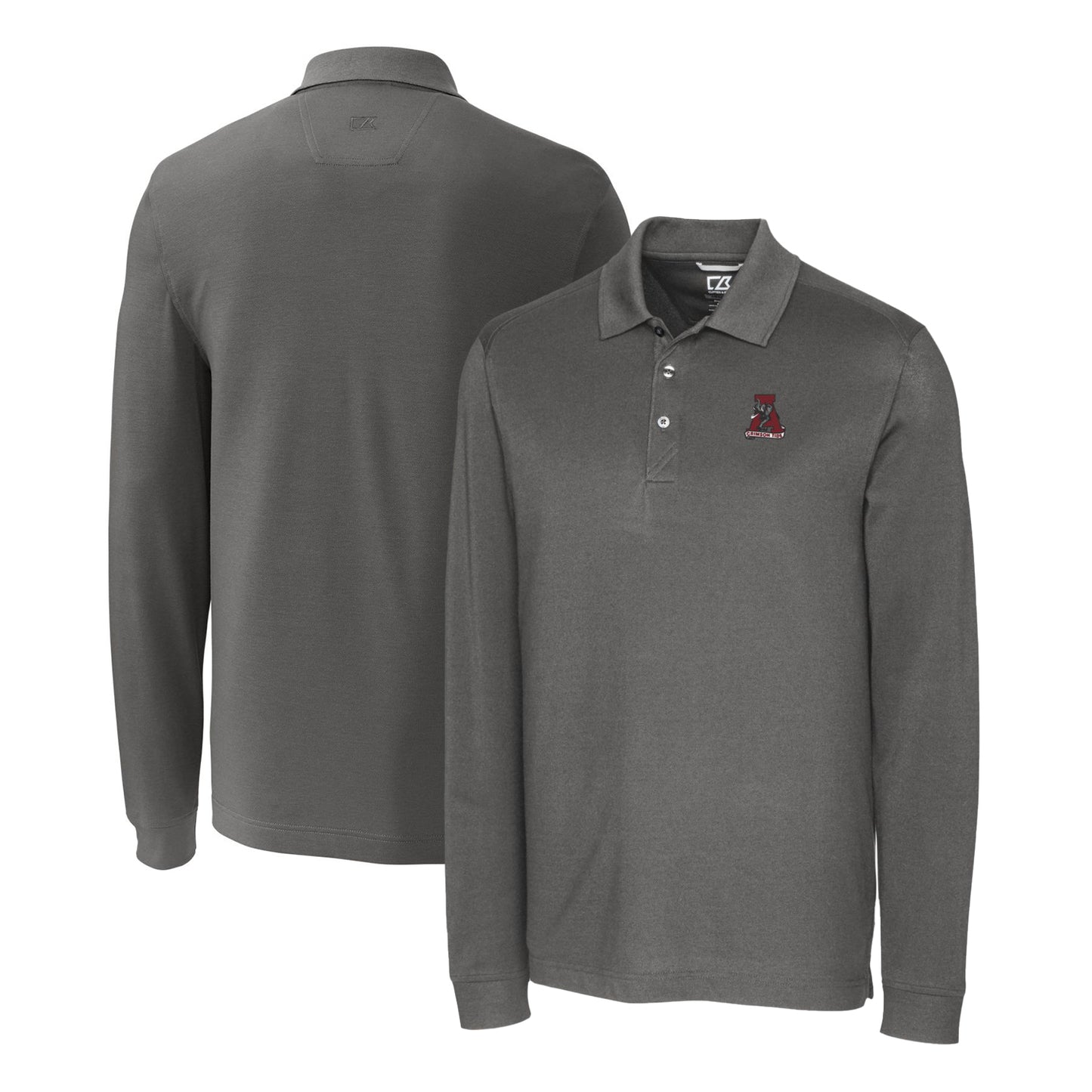 Men's Cutter & Buck Steel Alabama Crimson Tide Advantage Tri-Blend Pique Long Sleeve Polo