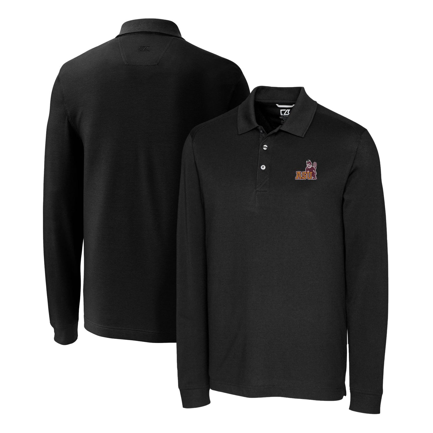 Men's Cutter & Buck Black Arizona State Sun Devils Advantage Tri-Blend Pique Long Sleeve Polo