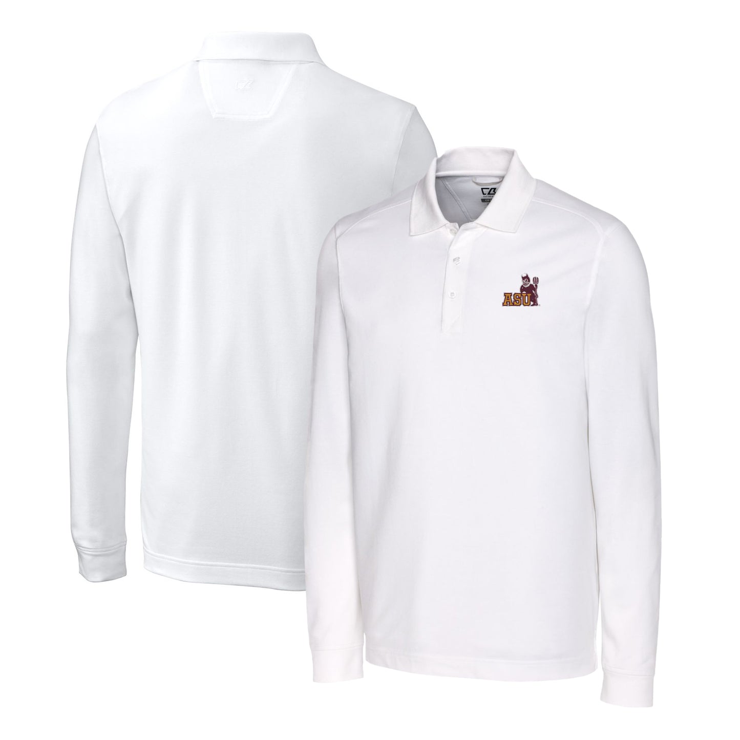 Men's Cutter & Buck White Arizona State Sun Devils Advantage Tri-Blend Pique Long Sleeve Polo