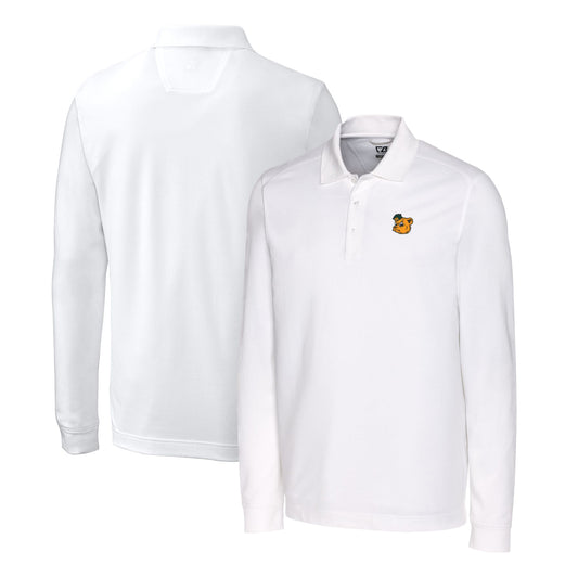 Men's Cutter & Buck White Baylor Bears Advantage Tri-Blend Pique Long Sleeve Polo