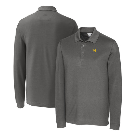 Men's Cutter & Buck Steel Michigan Wolverines Advantage Tri-Blend Pique Long Sleeve Polo