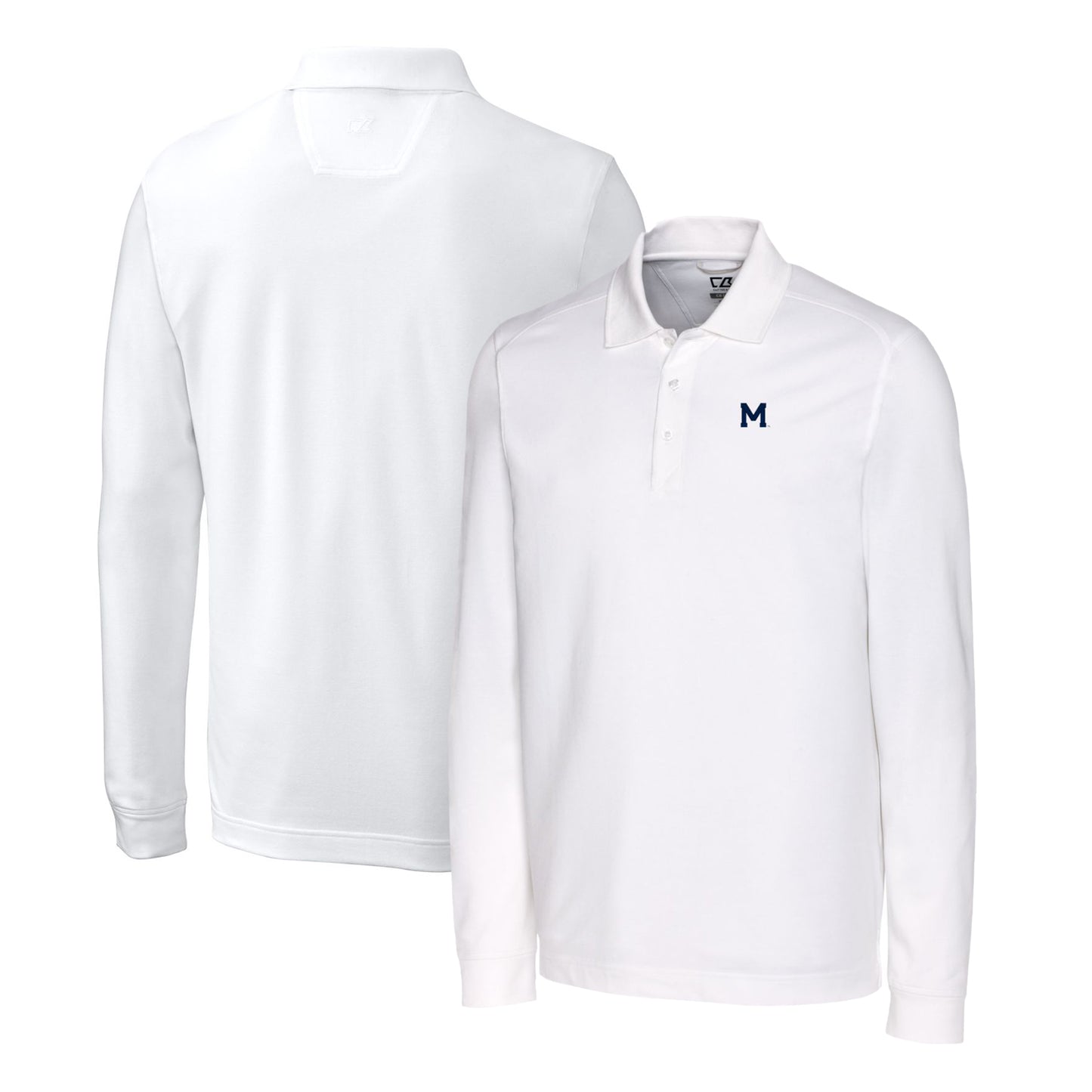 Men's Cutter & Buck White Michigan Wolverines Advantage Tri-Blend Pique Long Sleeve Polo
