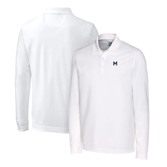Men's Cutter & Buck White Michigan Wolverines Advantage Tri-Blend Pique Long Sleeve Polo