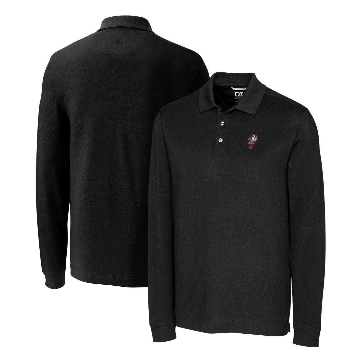 Men's Cutter & Buck Black Ohio State Buckeyes Advantage Tri-Blend Pique Long Sleeve Polo