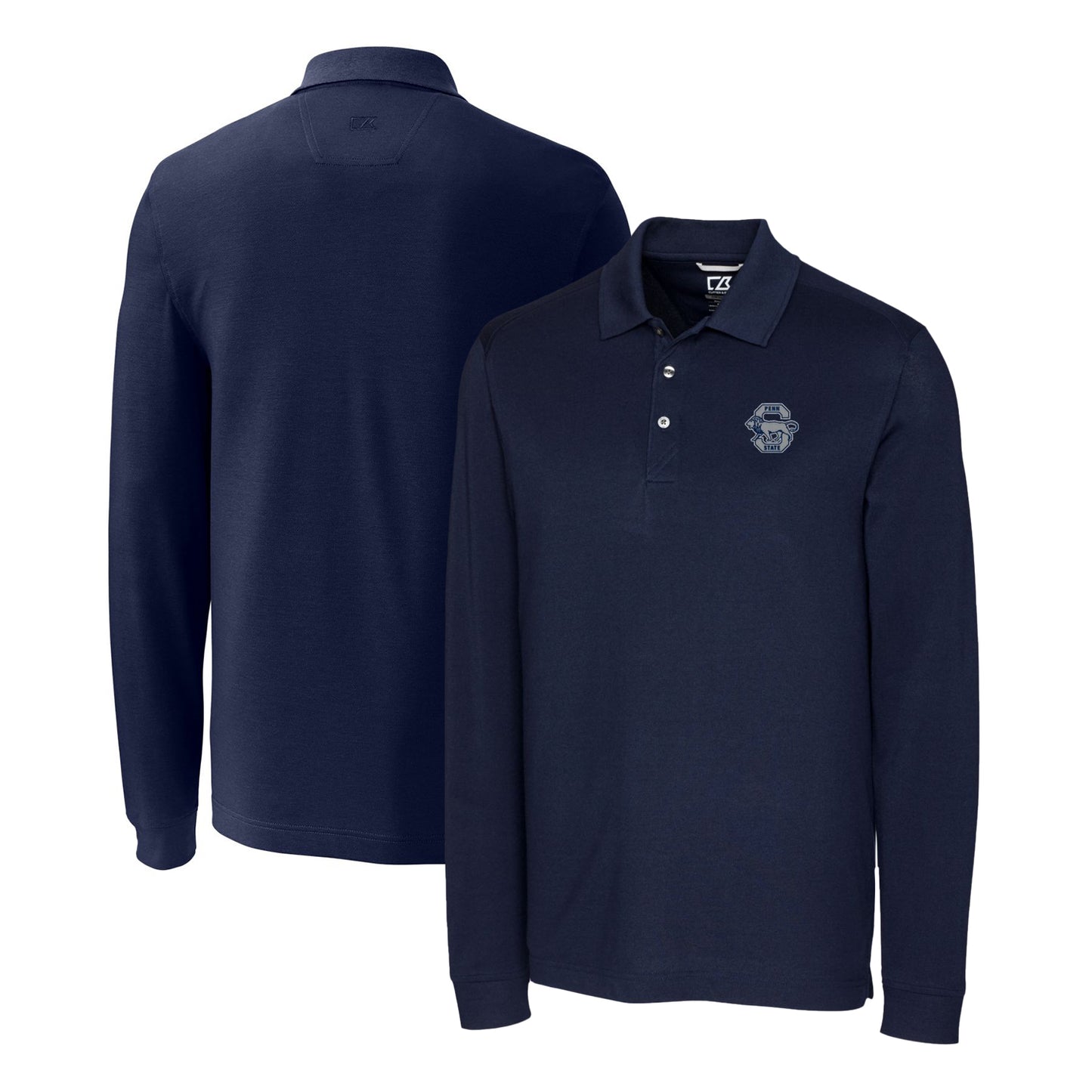 Men's Cutter & Buck Navy Penn State Nittany Lions Advantage Tri-Blend Pique Long Sleeve Polo