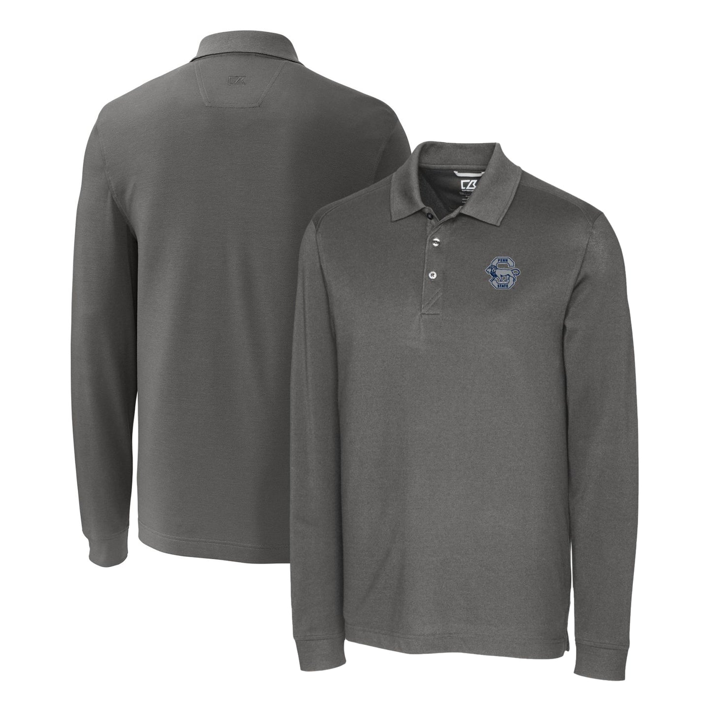 Men's Cutter & Buck Steel Penn State Nittany Lions Advantage Tri-Blend Pique Long Sleeve Polo