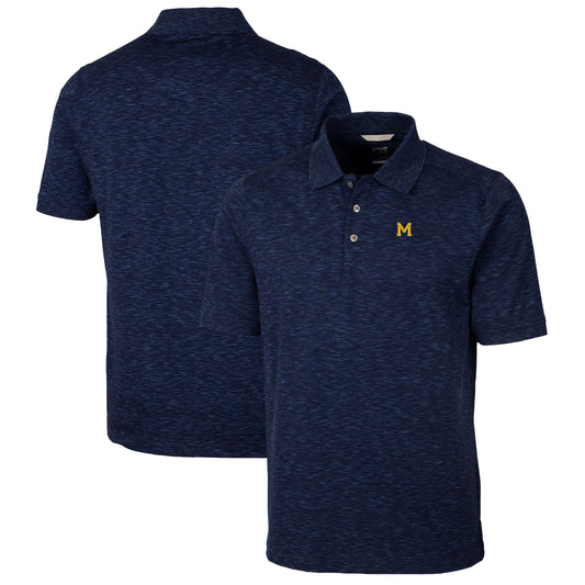 Men's Cutter & Buck Navy Michigan Wolverines Advantage Space Dye Tri-Blend Polo