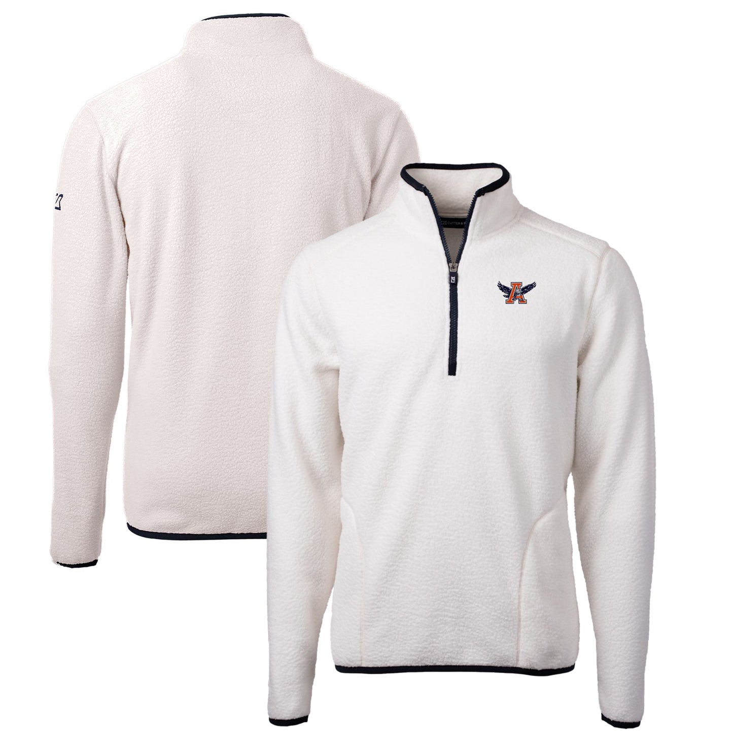 Men's Cutter & Buck White Auburn Tigers Vault Cascade Eco Sherpa Fleece Quarter-Zip Pullover Jacket