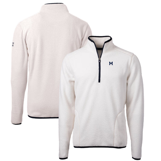 Men's Cutter & Buck White Michigan Wolverines Vault Cascade Eco Sherpa Fleece Quarter-Zip Pullover Jacket