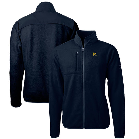 Men's Cutter & Buck Navy Michigan Wolverines Cascade Eco Sherpa Fleece Full-Zip Jacket