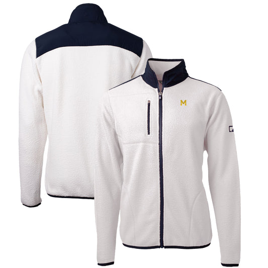 Men's Cutter & Buck White Michigan Wolverines Cascade Eco Sherpa Fleece Full-Zip Jacket