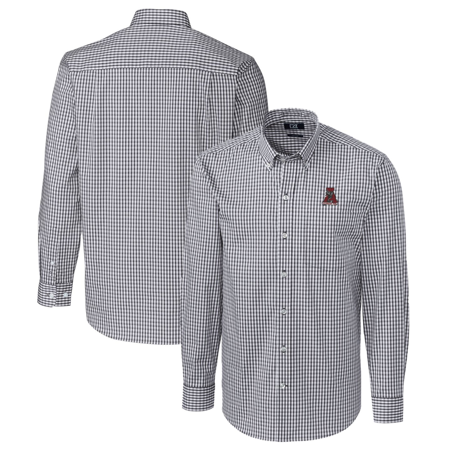 Men's Cutter & Buck Charcoal Alabama Crimson Tide Easy Care Stretch Gingham Long Sleeve Button-Down Shirt