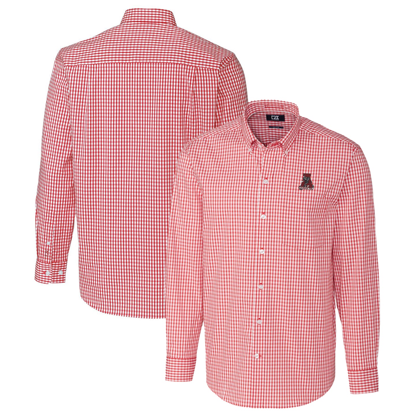 Men's Cutter & Buck Crimson Alabama Crimson Tide Easy Care Stretch Gingham Long Sleeve Button-Down Shirt