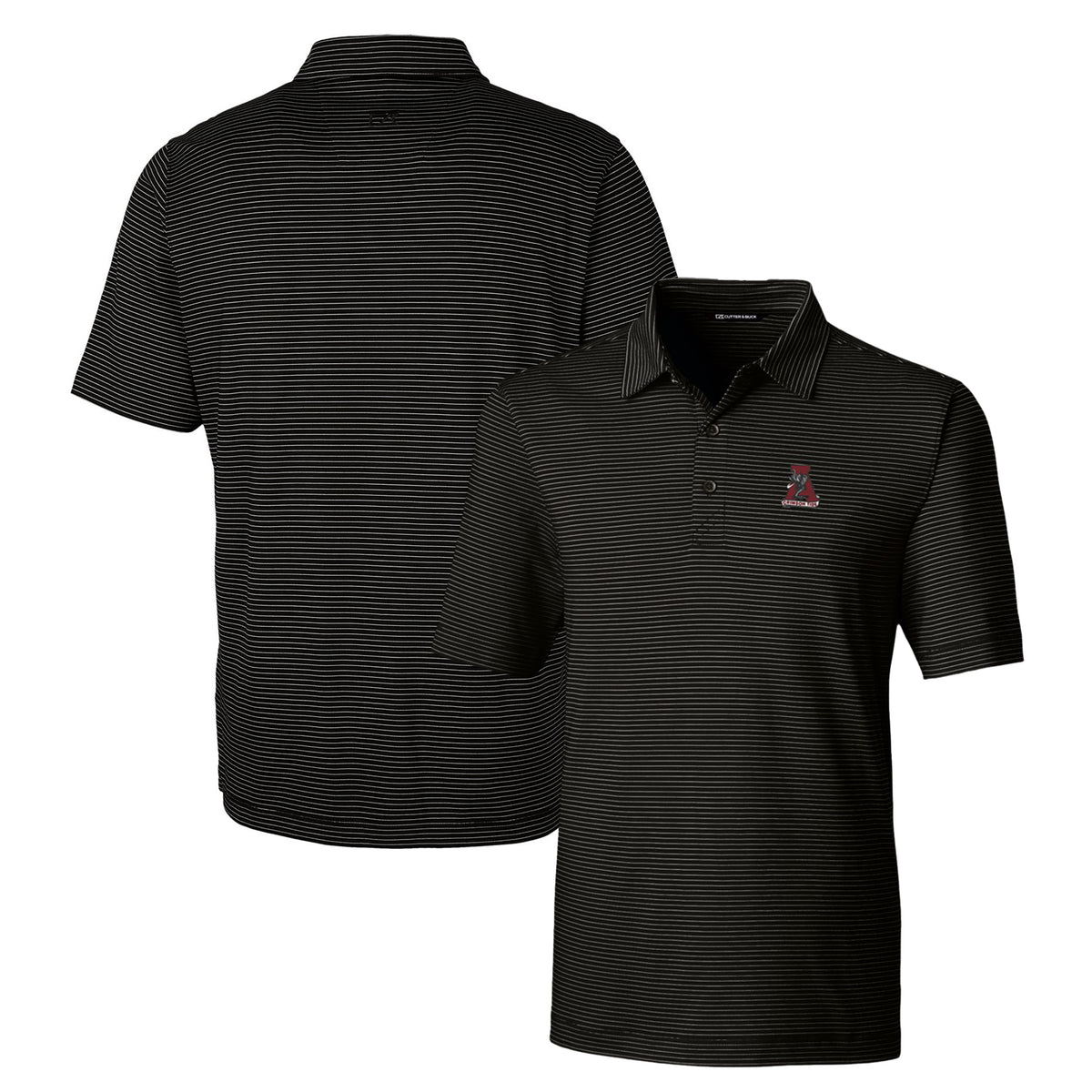 Men's Cutter & Buck Black Alabama Crimson Tide Forge Pencil Stripe Stretch Polo
