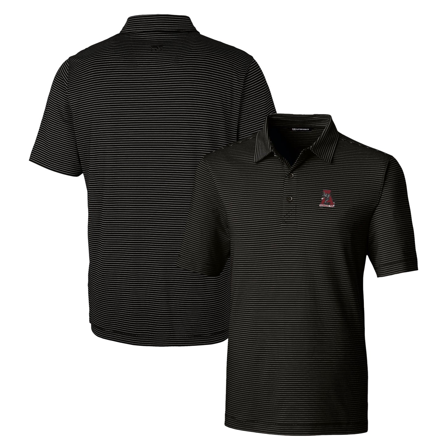 Men's Cutter & Buck Black Alabama Crimson Tide Forge Pencil Stripe Stretch Polo