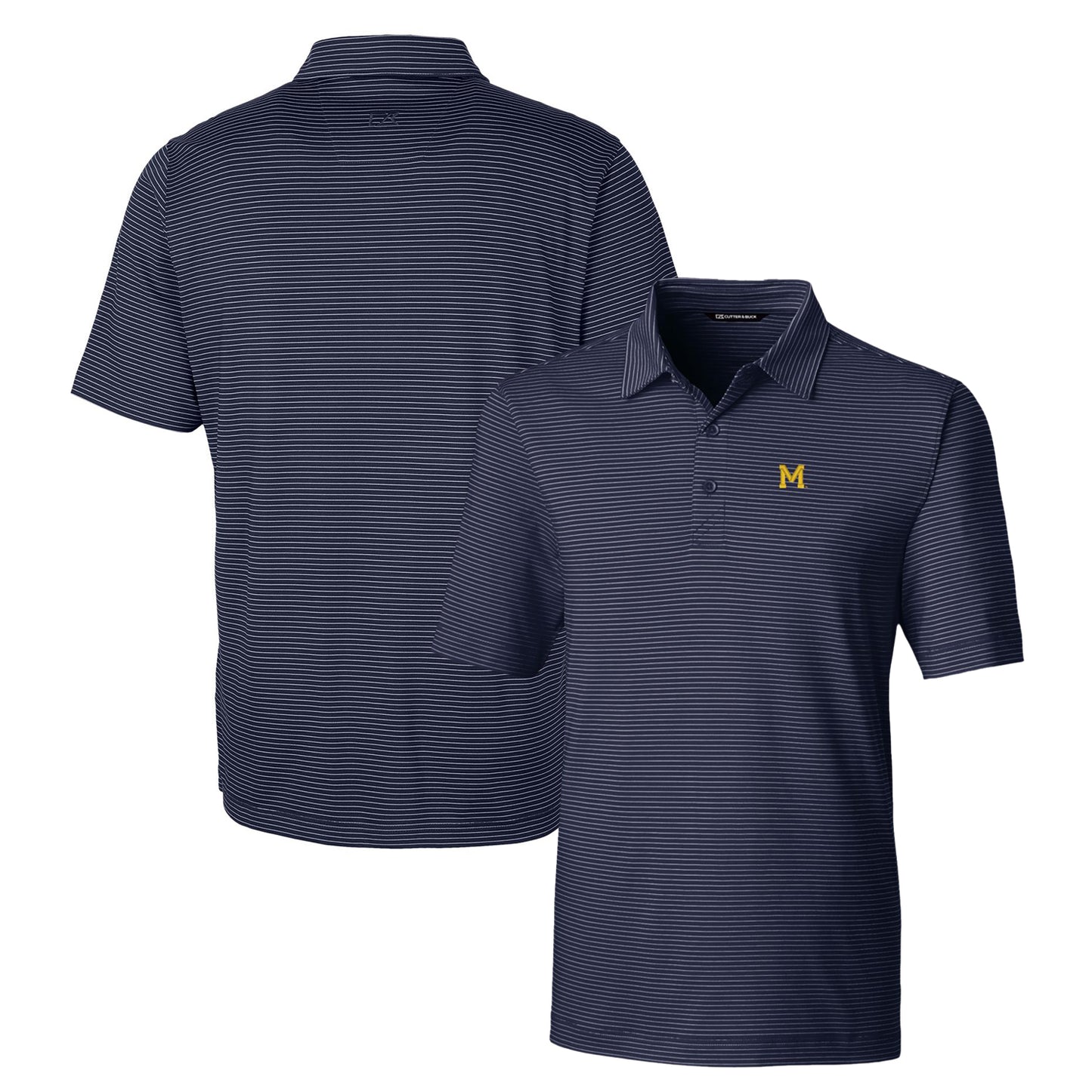 Men's Cutter & Buck Navy Michigan Wolverines Forge Pencil Stripe Stretch Polo