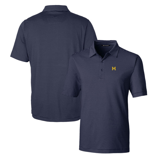 Men's Cutter & Buck Navy Michigan Wolverines Forge Pencil Stripe Stretch Polo