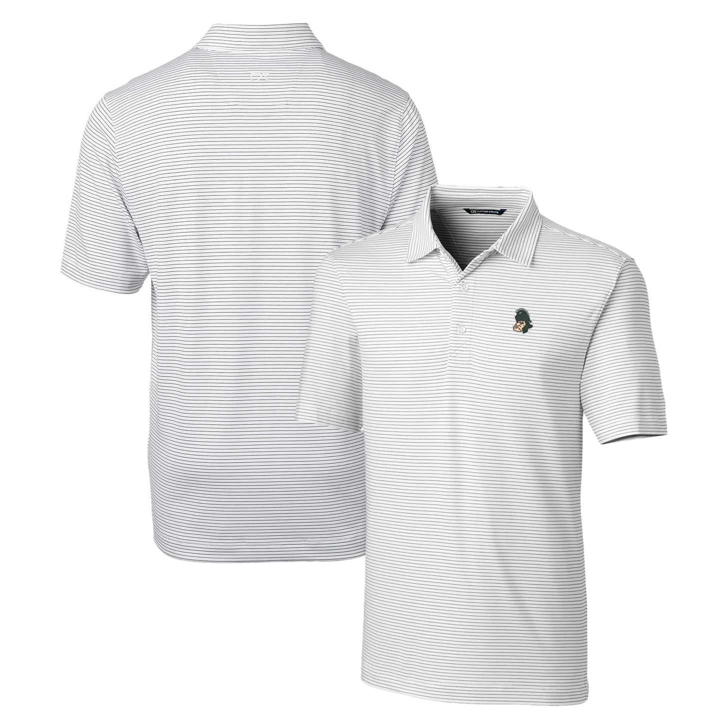 Men's Cutter & Buck White Michigan State Spartans Forge Pencil Stripe Stretch Polo