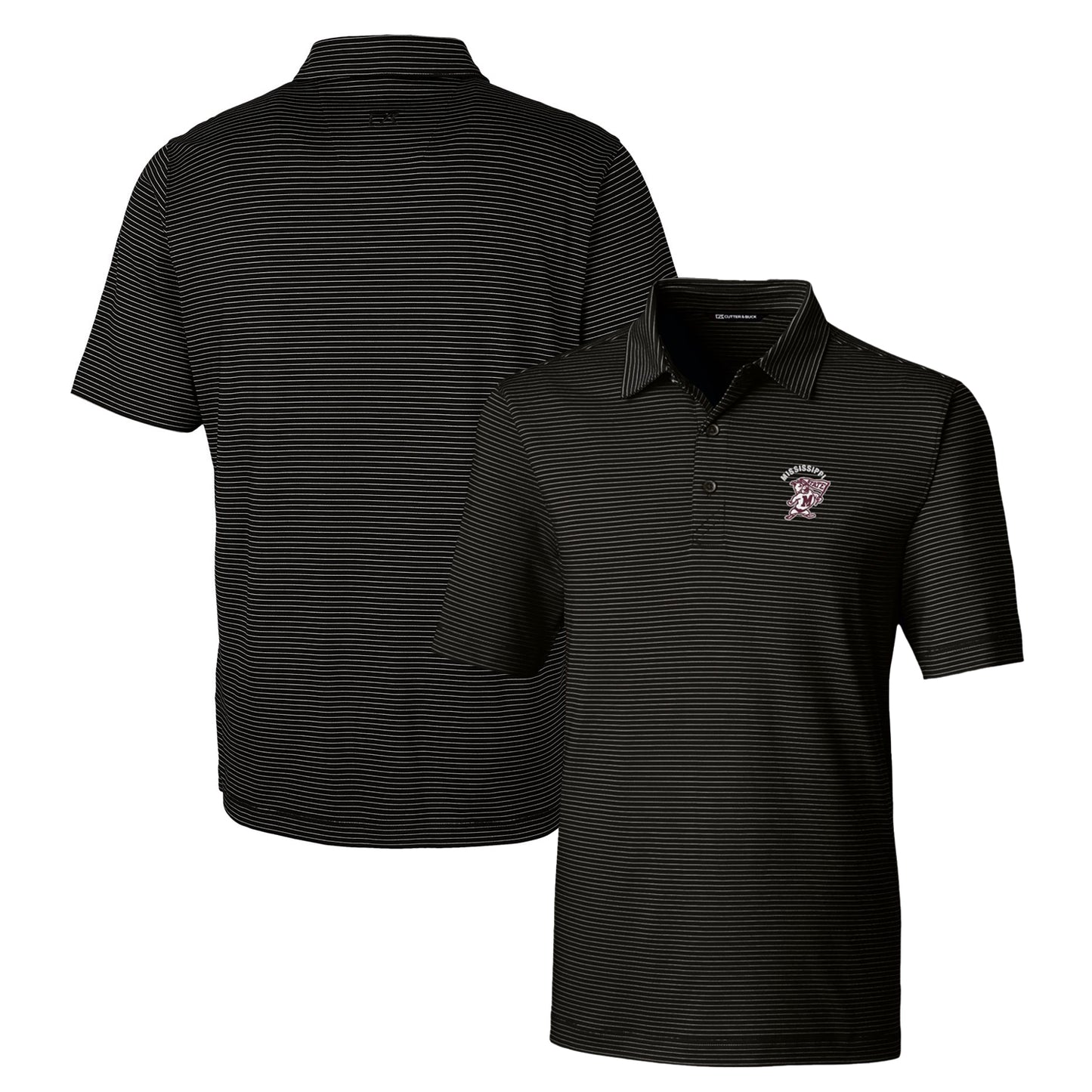 Men's Cutter & Buck Black Mississippi State Bulldogs Forge Pencil Stripe Stretch Polo