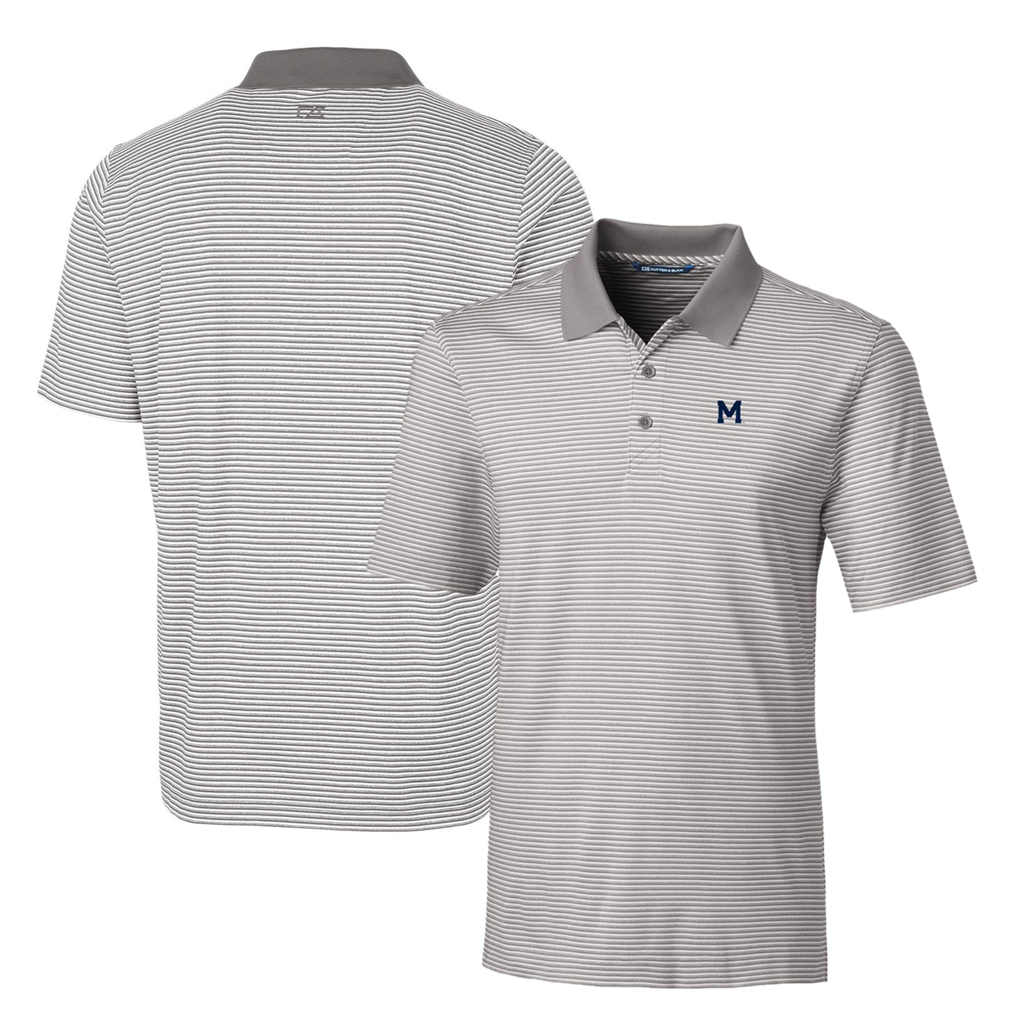 Men's Cutter & Buck Gray Michigan Wolverines Forge Tonal Stripe Stretch Polo