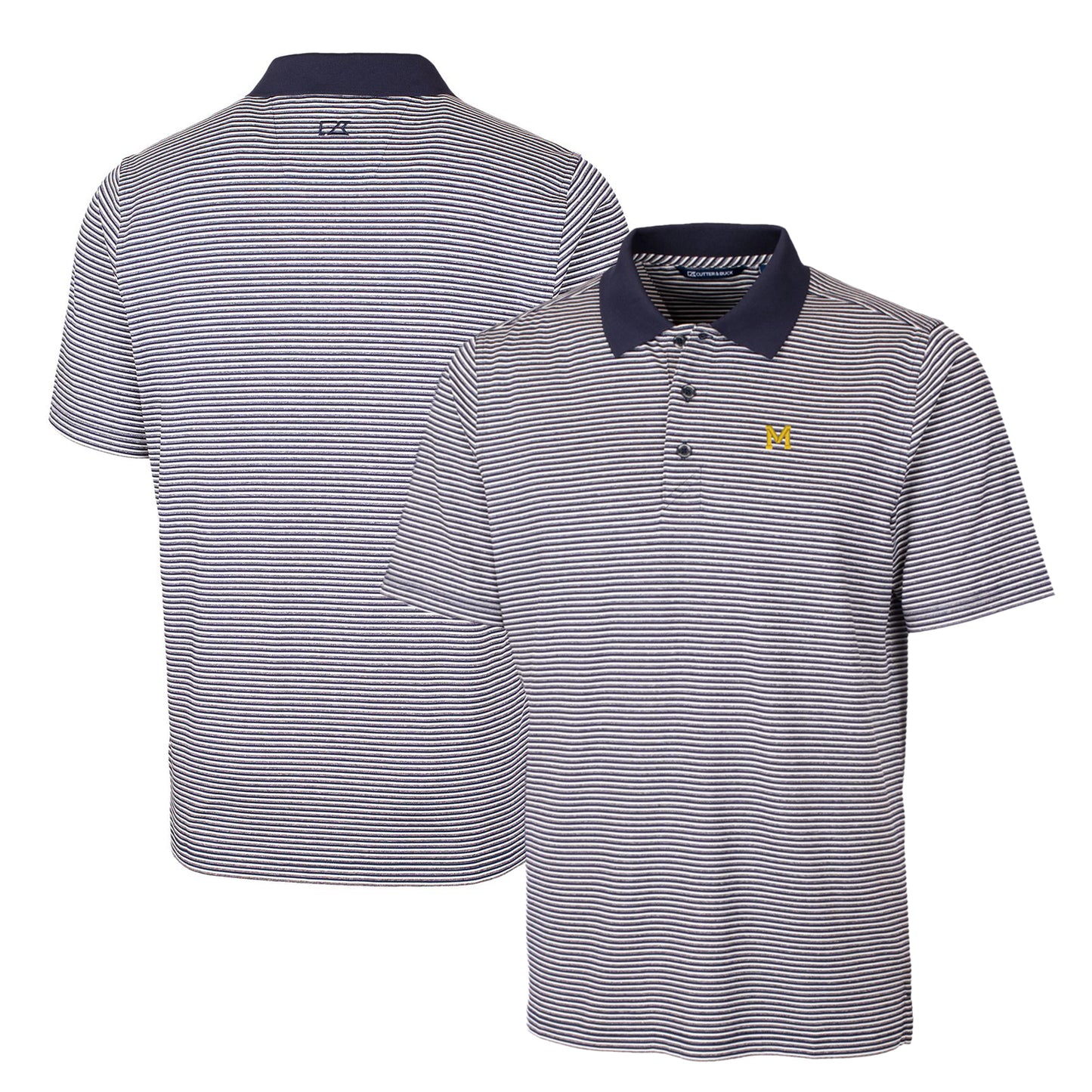 Men's Cutter & Buck Navy Michigan Wolverines Forge Tonal Stripe Stretch Polo
