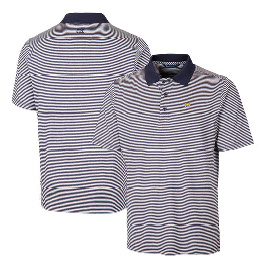 Men's Cutter & Buck Navy Michigan Wolverines Forge Tonal Stripe Stretch Polo