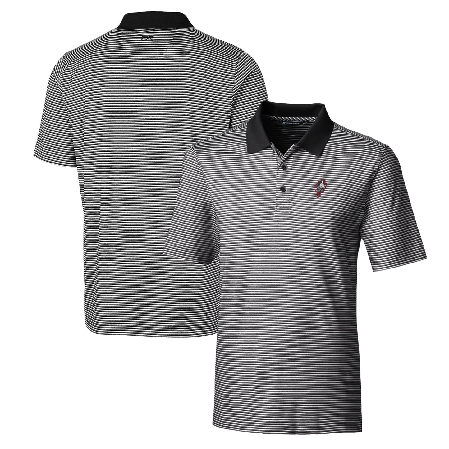 Men's Cutter & Buck Black Ohio State Buckeyes Forge Tonal Stripe Stretch Polo