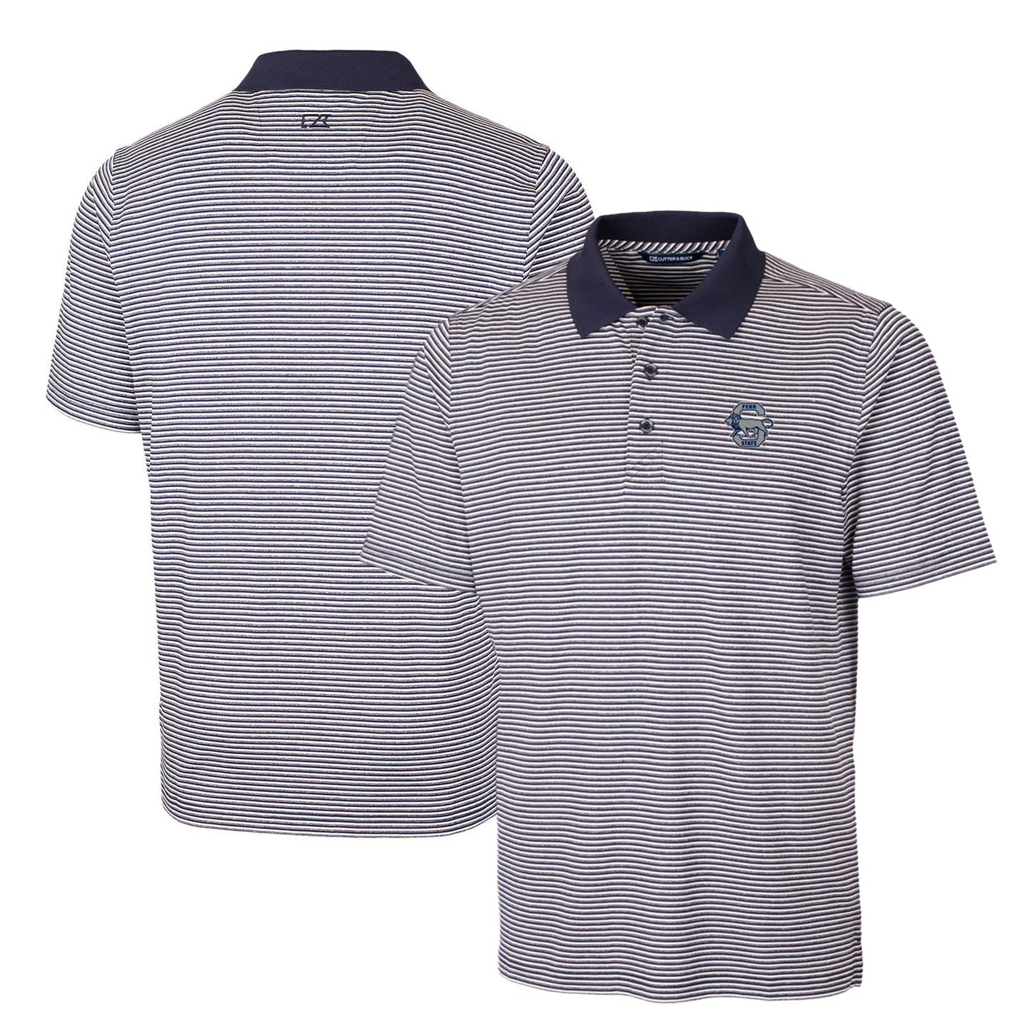 Men's Cutter & Buck Navy Penn State Nittany Lions Forge Tonal Stripe Stretch Polo