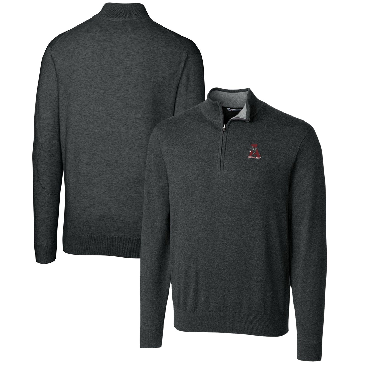 Men's Cutter & Buck Heather Charcoal Alabama Crimson Tide Lakemont Quarter-Zip Pullover Sweater