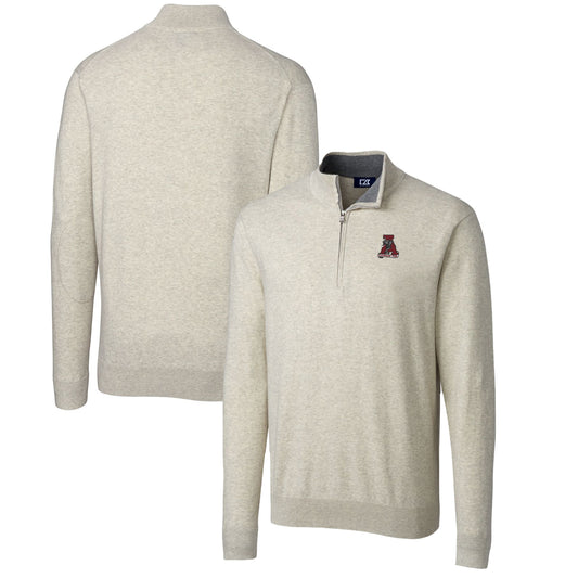 Men's Cutter & Buck Oatmeal Alabama Crimson Tide Lakemont Quarter-Zip Pullover Sweater