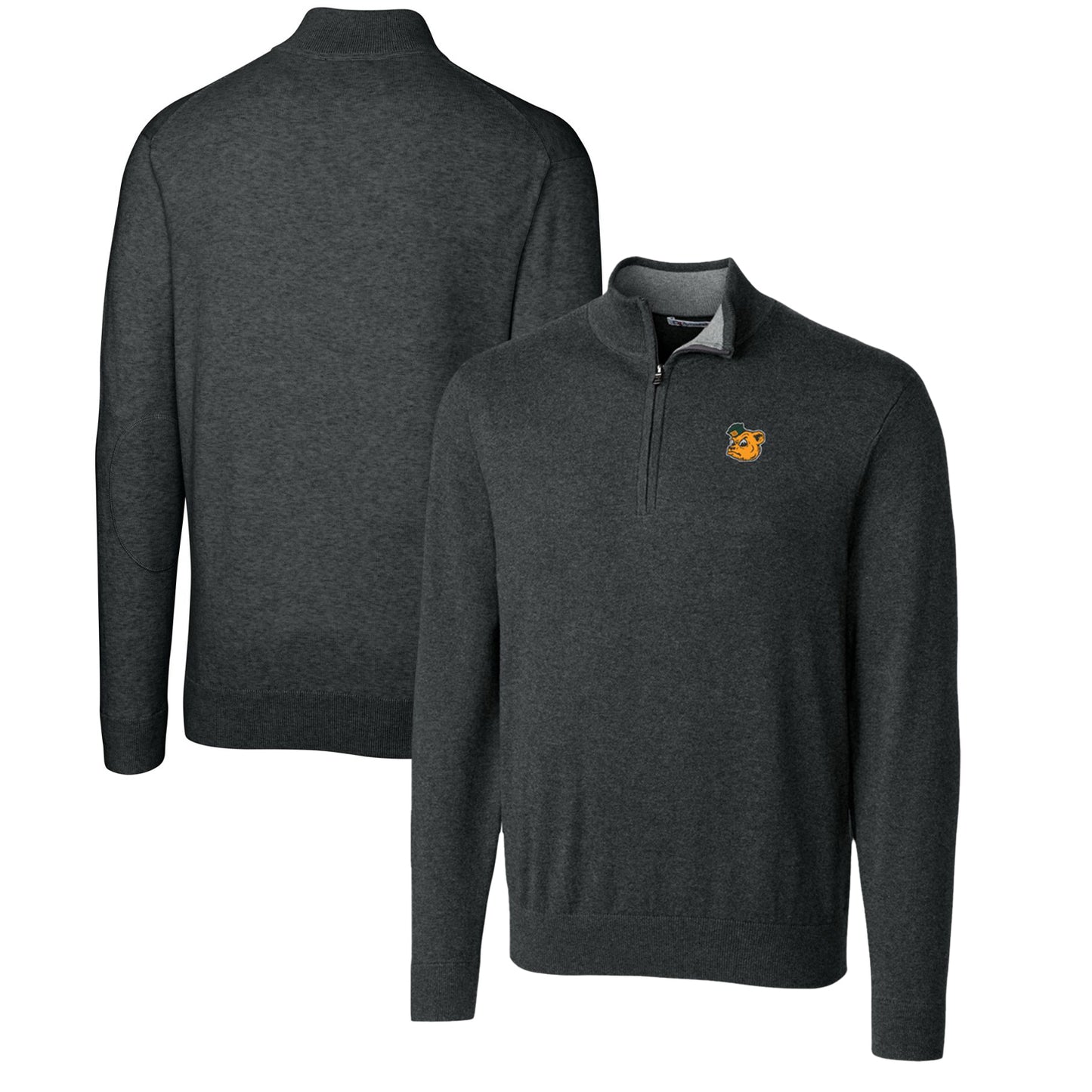 Men's Cutter & Buck Heather Charcoal Baylor Bears Lakemont Quarter-Zip Pullover Sweater