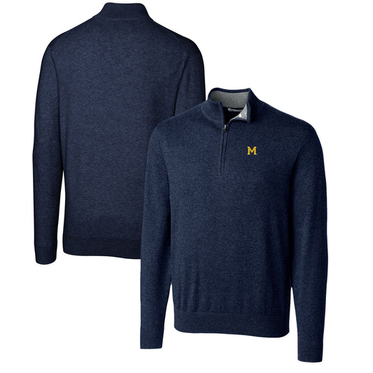 Men's Cutter & Buck Navy Michigan Wolverines Lakemont Quarter-Zip Pullover Sweater