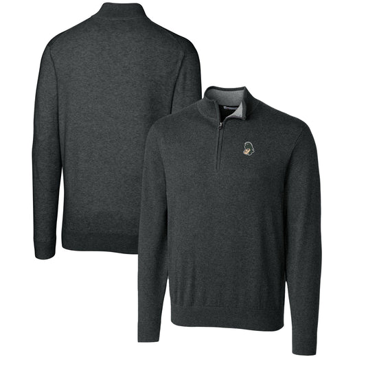 Men's Cutter & Buck Heather Charcoal Michigan State Spartans Lakemont Quarter-Zip Pullover Sweater