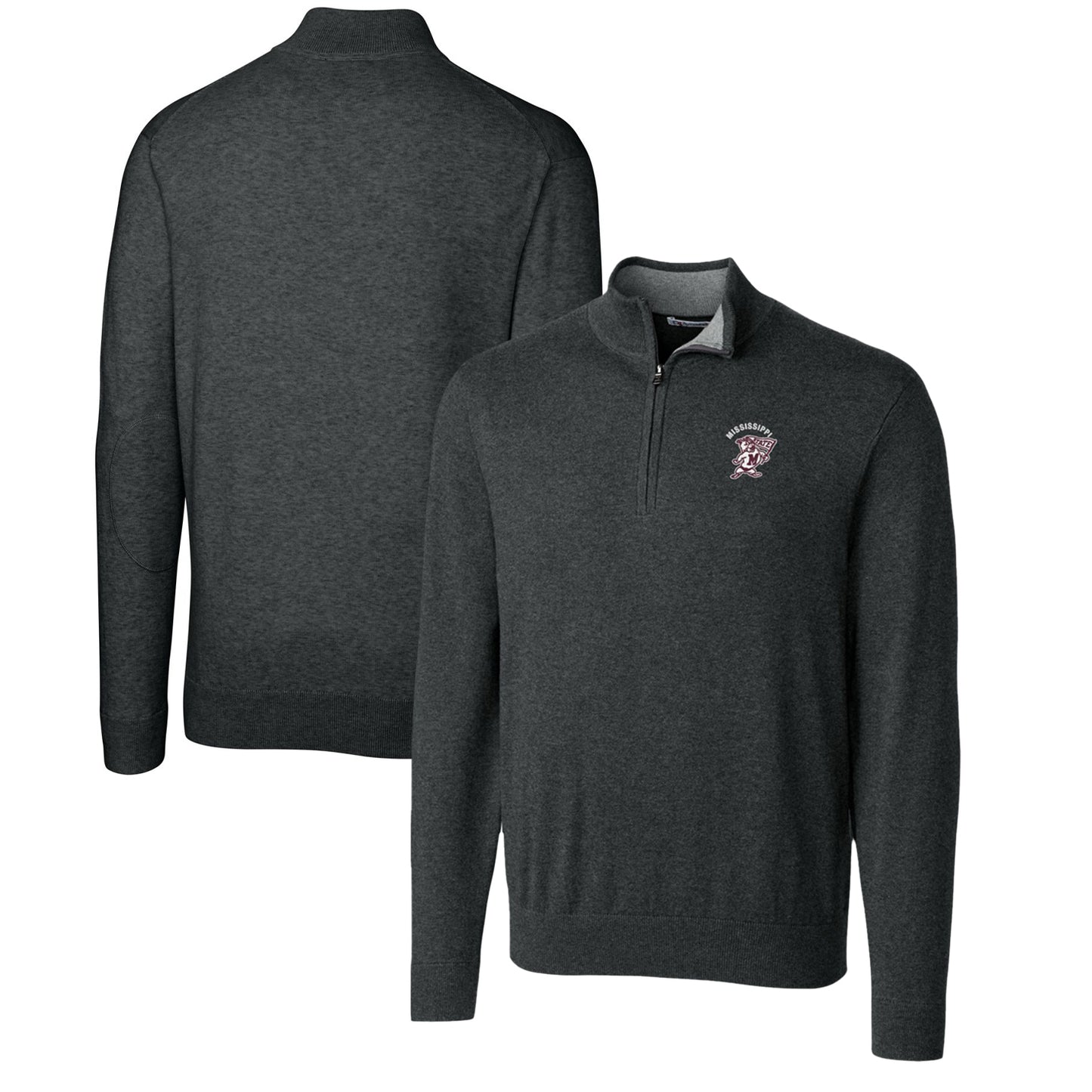 Men's Cutter & Buck Heather Charcoal Mississippi State Bulldogs Lakemont Quarter-Zip Pullover Sweater