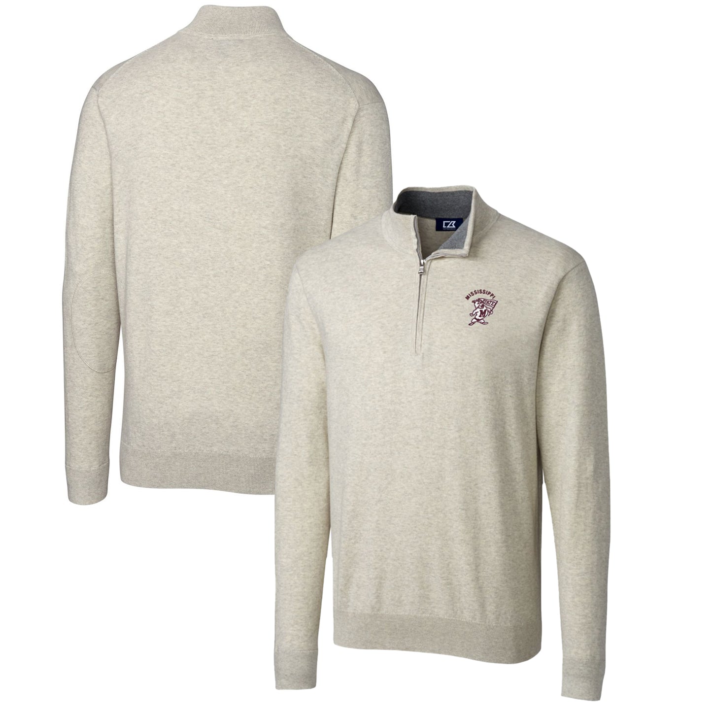 Men's Cutter & Buck Oatmeal Mississippi State Bulldogs Lakemont Quarter-Zip Pullover Sweater