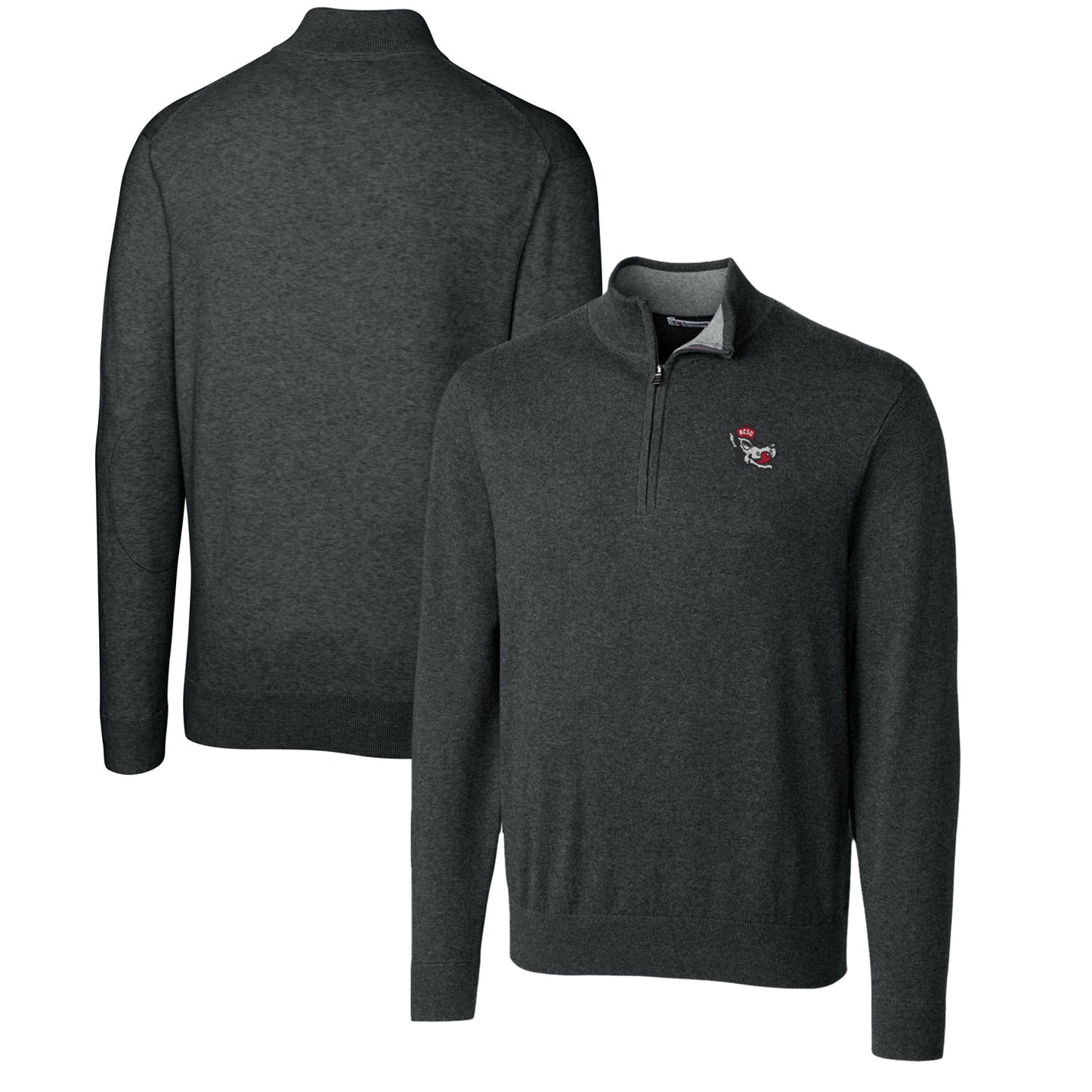 Men's Cutter & Buck Heather Charcoal NC State Wolfpack Lakemont Quarter-Zip Pullover Sweater