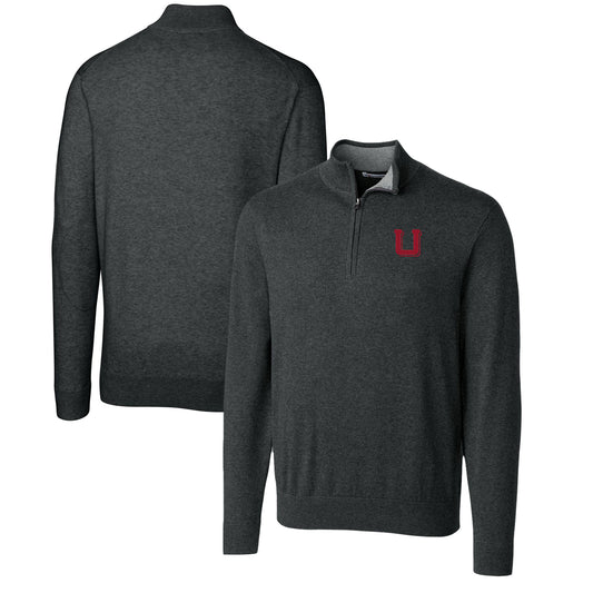 Men's Cutter & Buck Heather Charcoal Utah Utes Lakemont Quarter-Zip Pullover Sweater