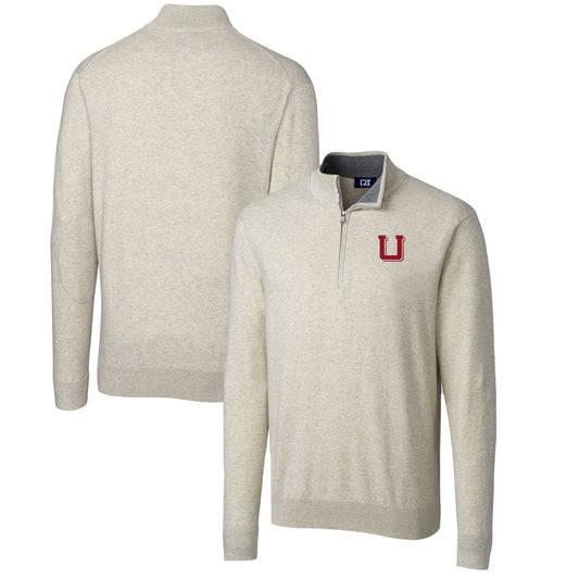 Men's Cutter & Buck Oatmeal Utah Utes Lakemont Quarter-Zip Pullover Sweater