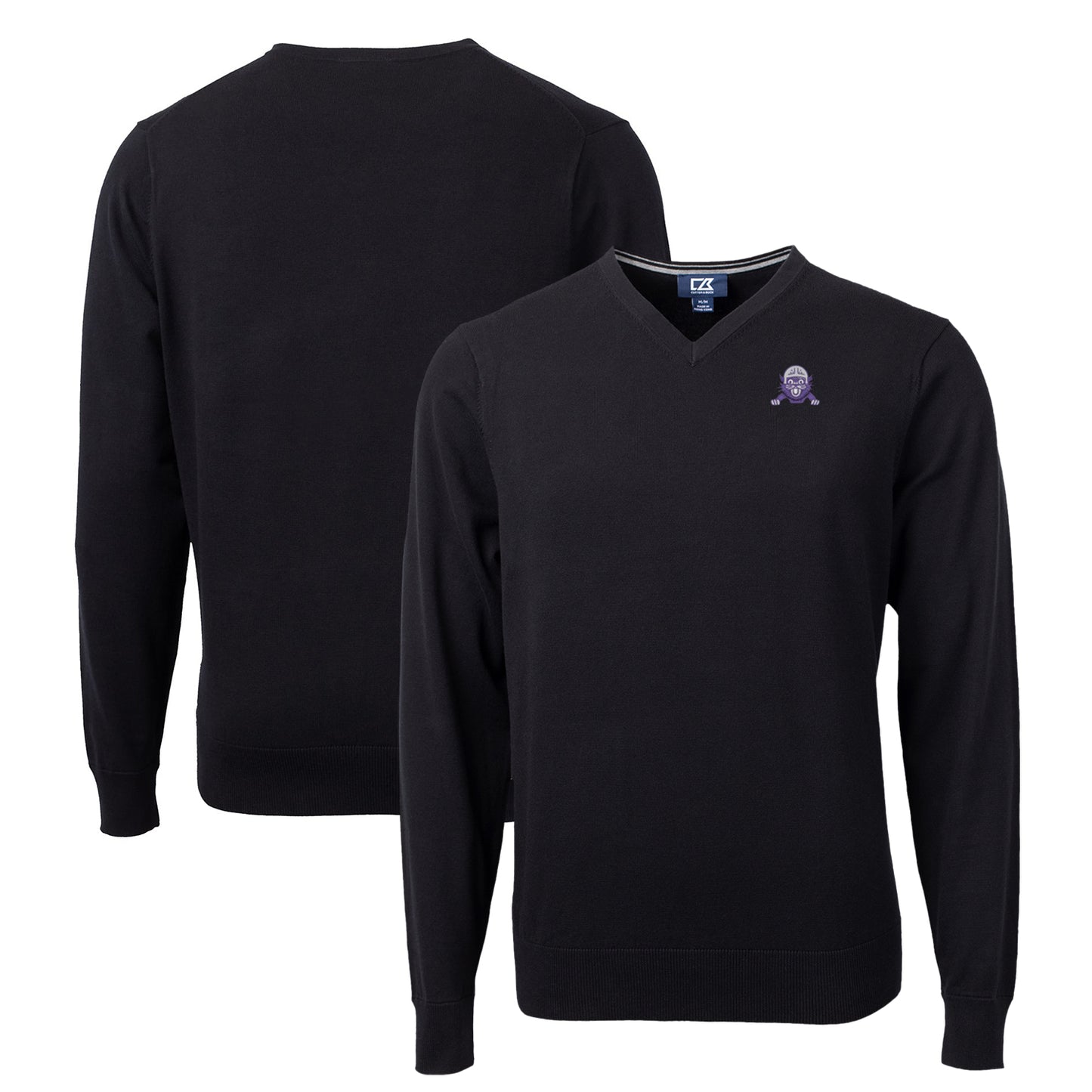 Men's Cutter & Buck Black Northwestern Wildcats Lakemont Tri-Blend V-Neck Pullover Sweater