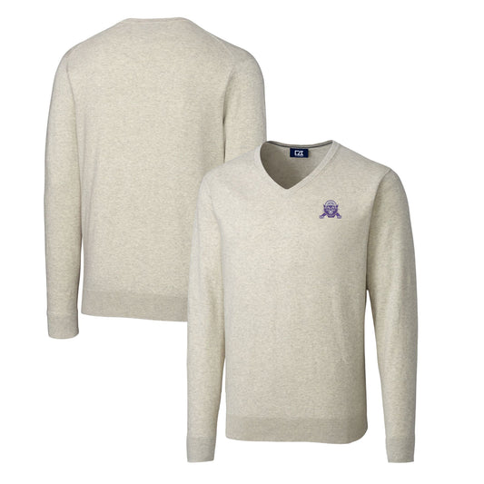 Men's Cutter & Buck Oatmeal Northwestern Wildcats Lakemont Tri-Blend V-Neck Pullover Sweater