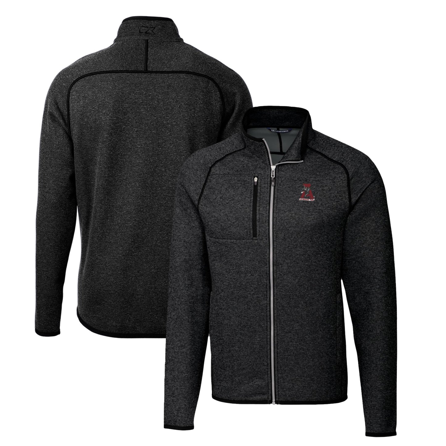 Men's Cutter & Buck Heather Charcoal Alabama Crimson Tide Mainsail Sweater-Knit Full-Zip Jacket