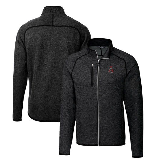 Men's Cutter & Buck Heather Charcoal Alabama Crimson Tide Mainsail Sweater-Knit Full-Zip Jacket
