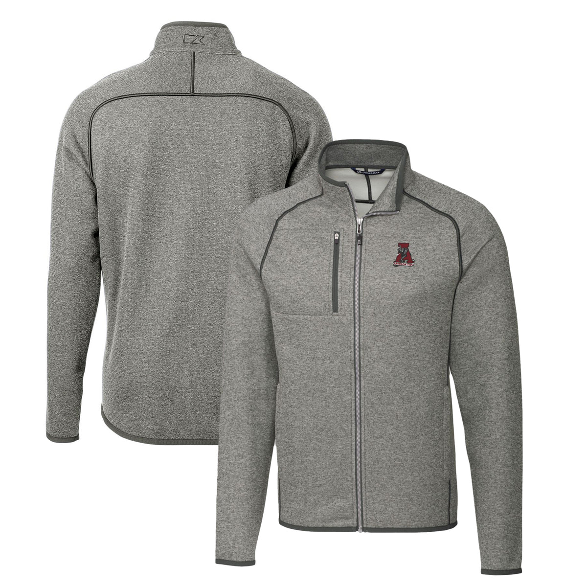 Men's Cutter & Buck Heather Gray Alabama Crimson Tide Mainsail Sweater-Knit Full-Zip Jacket