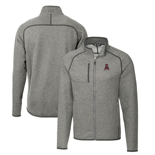 Men's Cutter & Buck Heather Gray Alabama Crimson Tide Mainsail Sweater-Knit Full-Zip Jacket