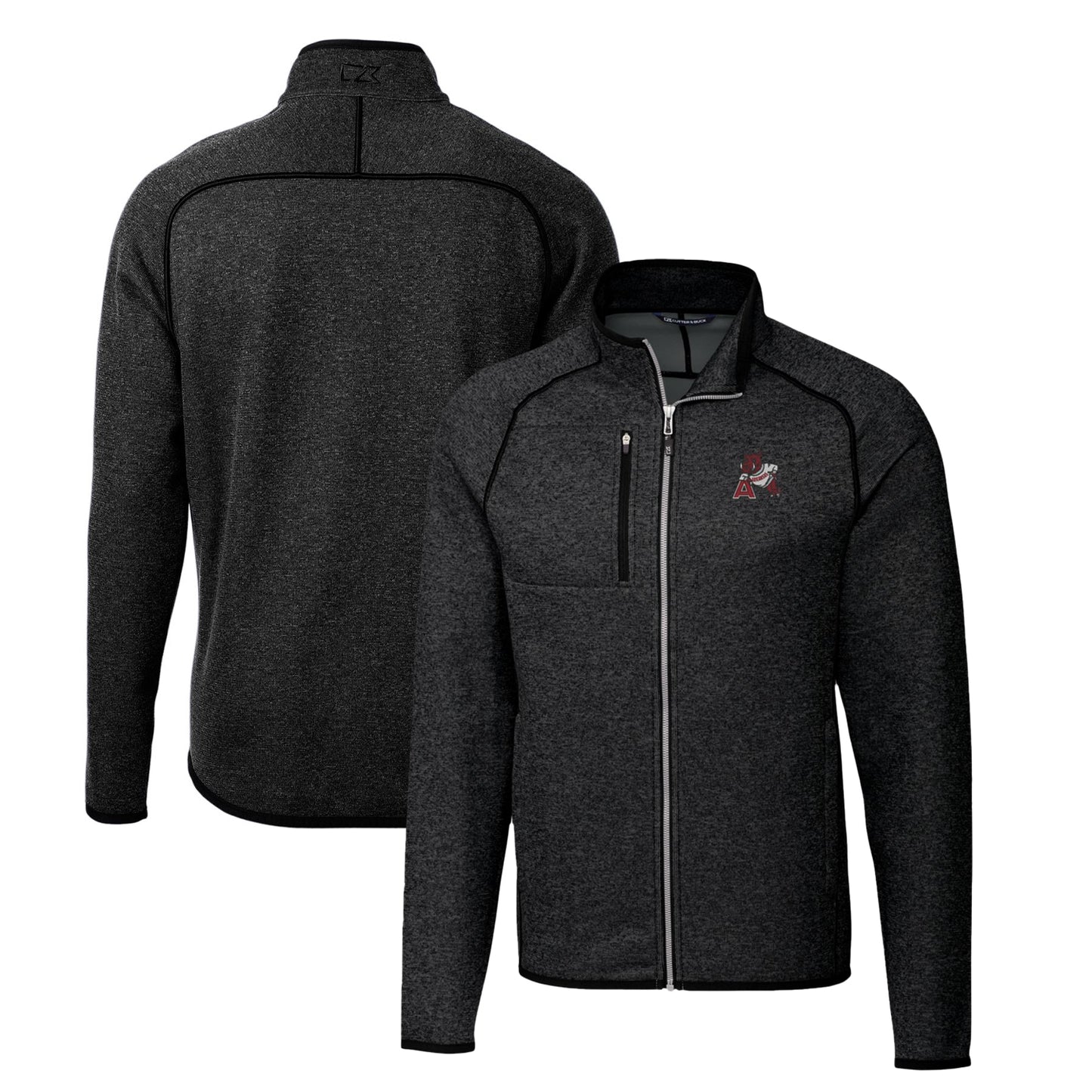 Men's Cutter & Buck Heather Charcoal Arkansas Razorbacks Mainsail Sweater-Knit Full-Zip Jacket