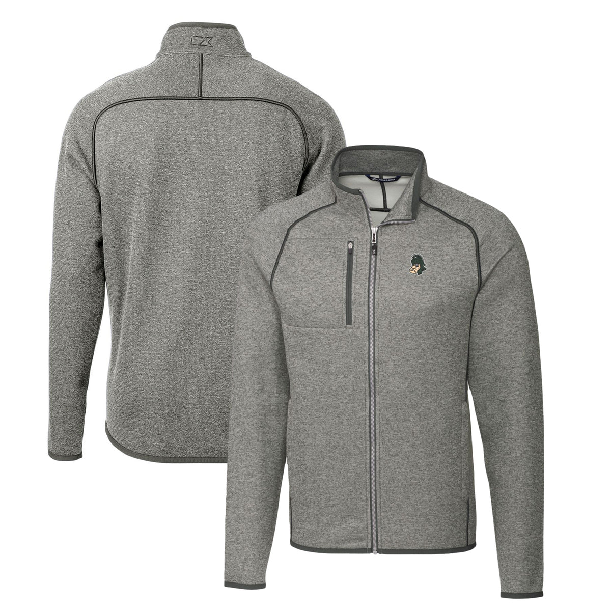 Men's Cutter & Buck Heather Gray Michigan State Spartans Mainsail Sweater-Knit Full-Zip Jacket