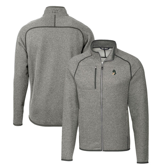 Men's Cutter & Buck Heather Gray Michigan State Spartans Mainsail Sweater-Knit Full-Zip Jacket