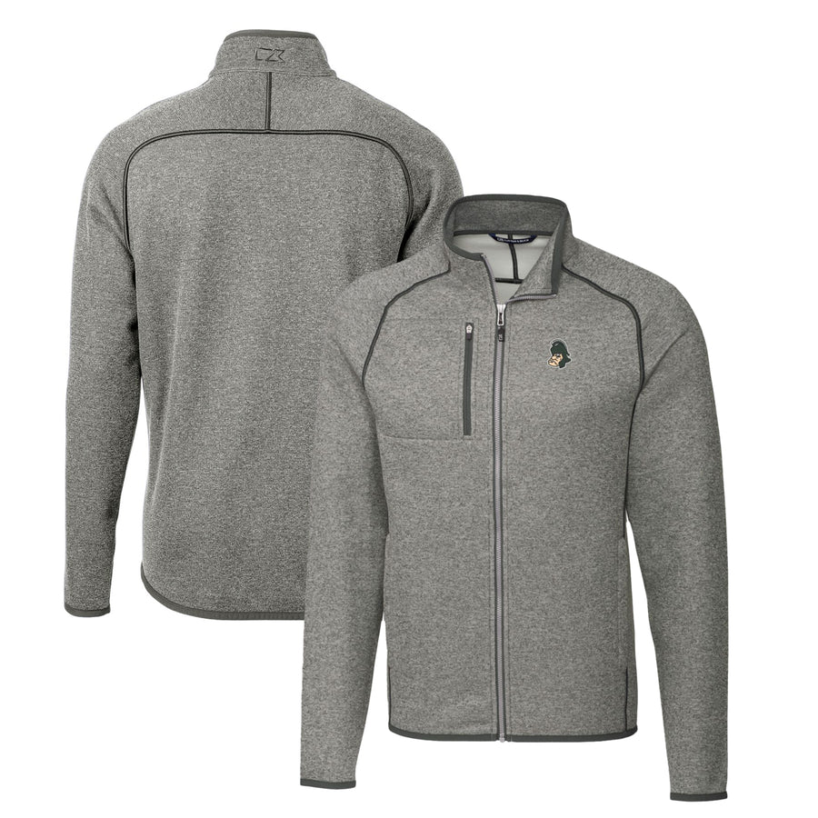 Men's Cutter & Buck Heather Gray Michigan State Spartans Mainsail Sweater-Knit Full-Zip Jacket