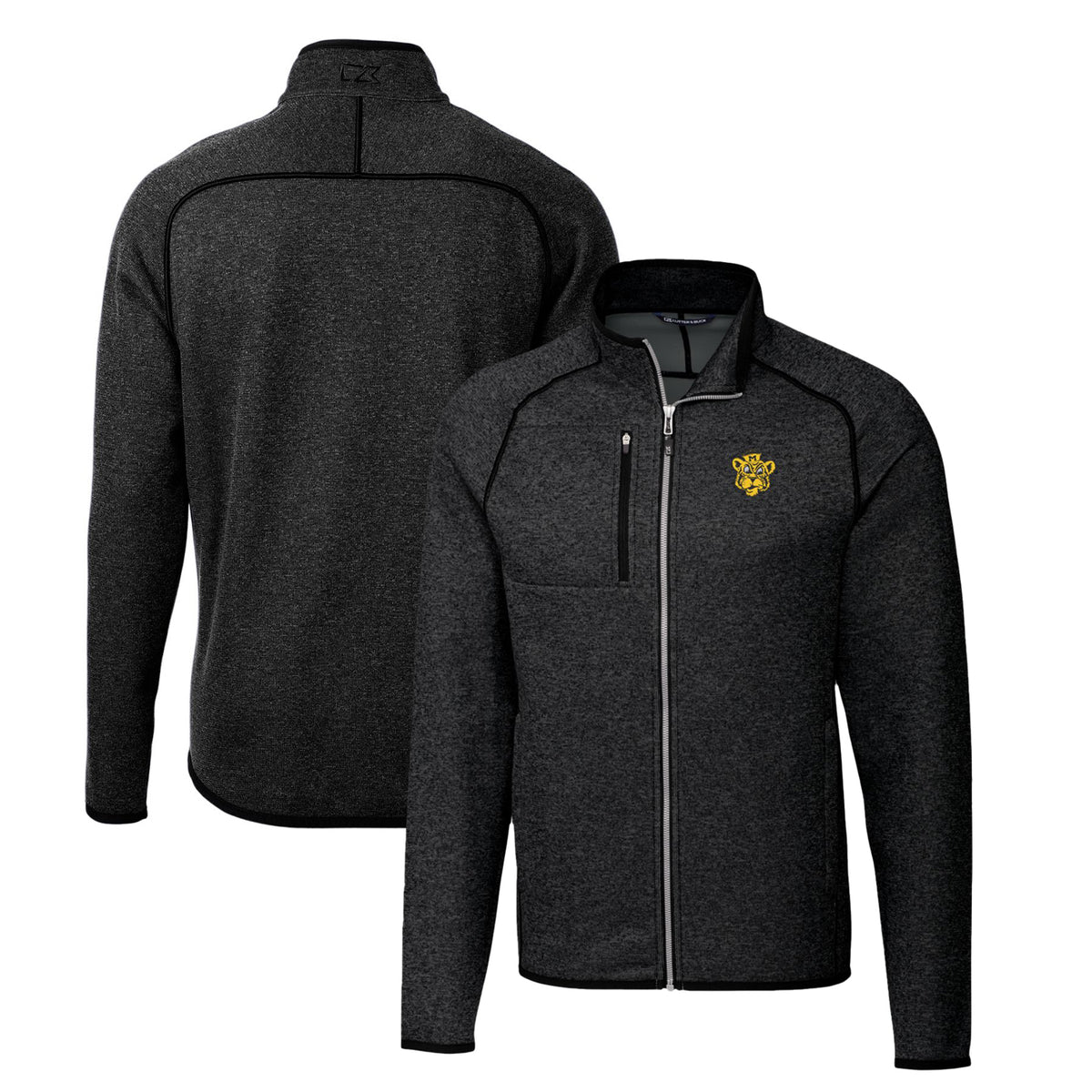 Men's Cutter & Buck Heather Charcoal Missouri Tigers Mainsail Sweater-Knit Full-Zip Jacket