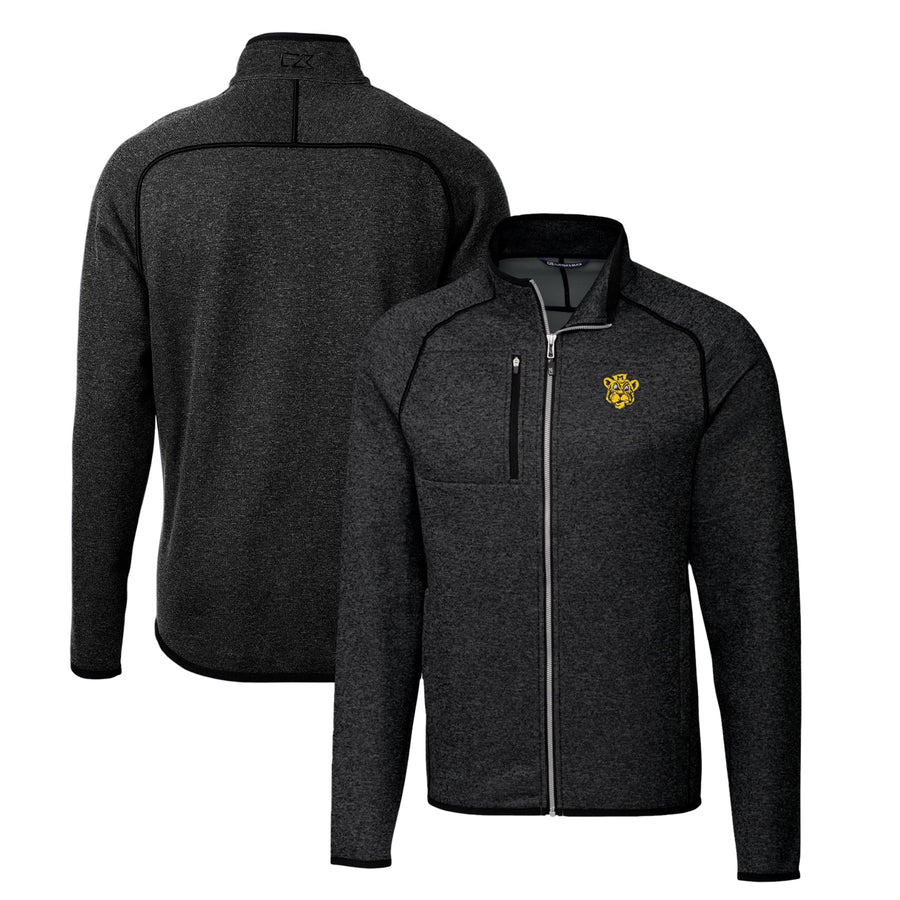 Men's Cutter & Buck Heather Charcoal Missouri Tigers Mainsail Sweater-Knit Full-Zip Jacket